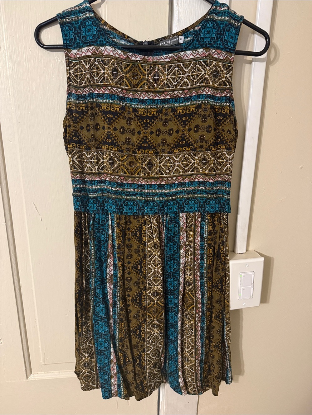 EARTHBOUND Teal & Olive Patterned Sleeveless Dress